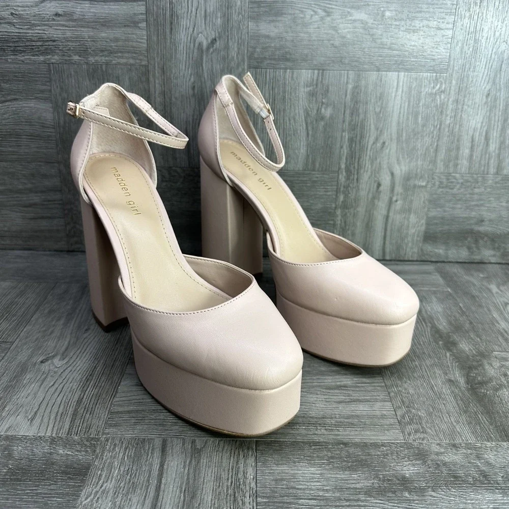 Madden Girl Platform Pumps Womens‎ 9 Blush Pink Block Heel Ankle Strap NEW